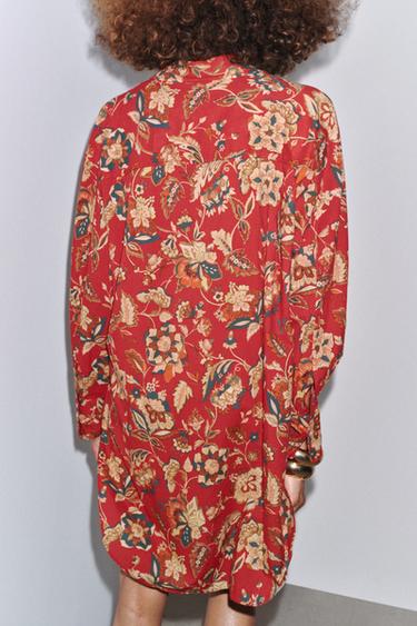ZW COLLECTION PRINTED LONG SHIRT - Dark red by Zara - Image 2