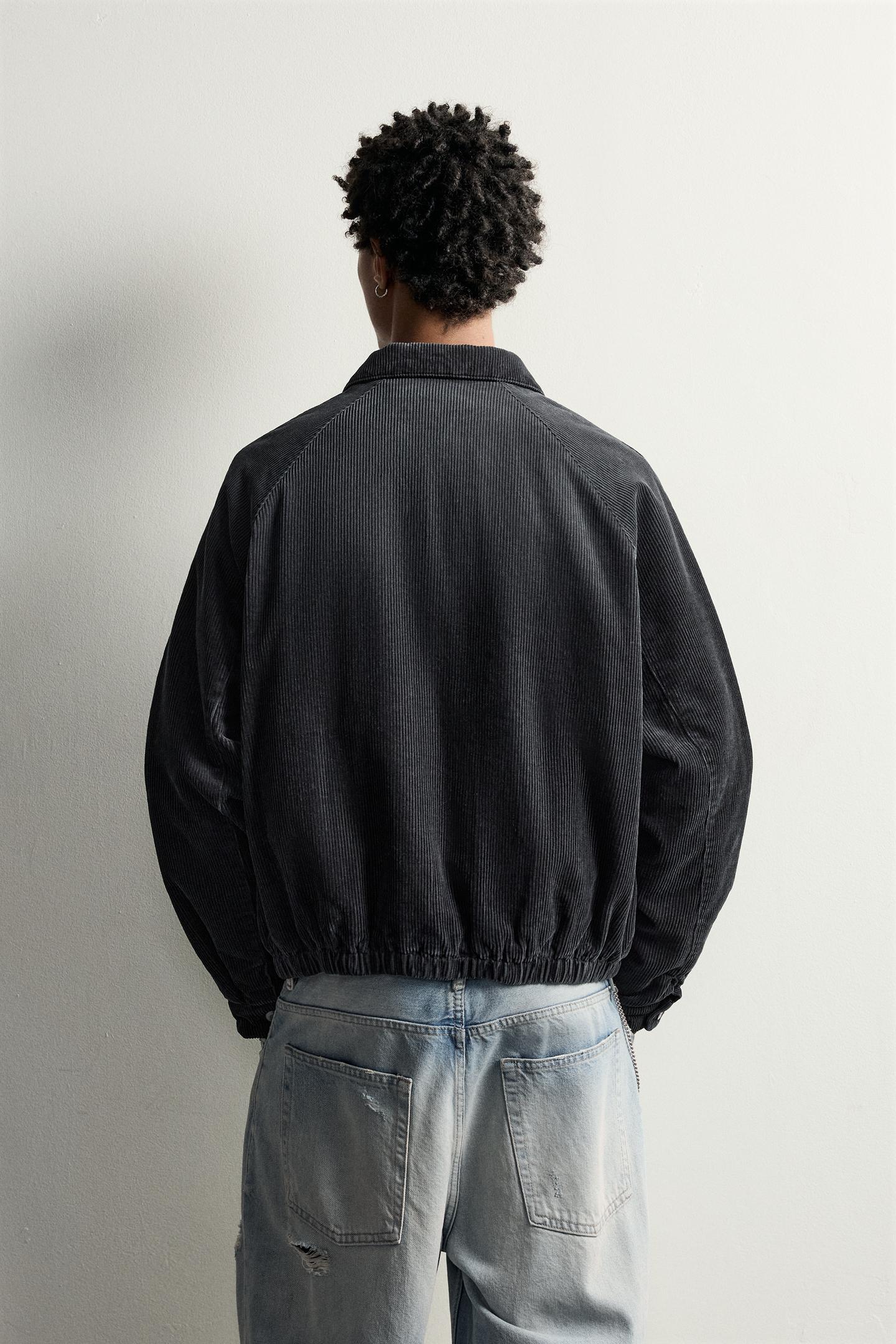 Мужская куртка Zara Relaxed Fit Padded Corduroy, цвет: Угольный — фото 3