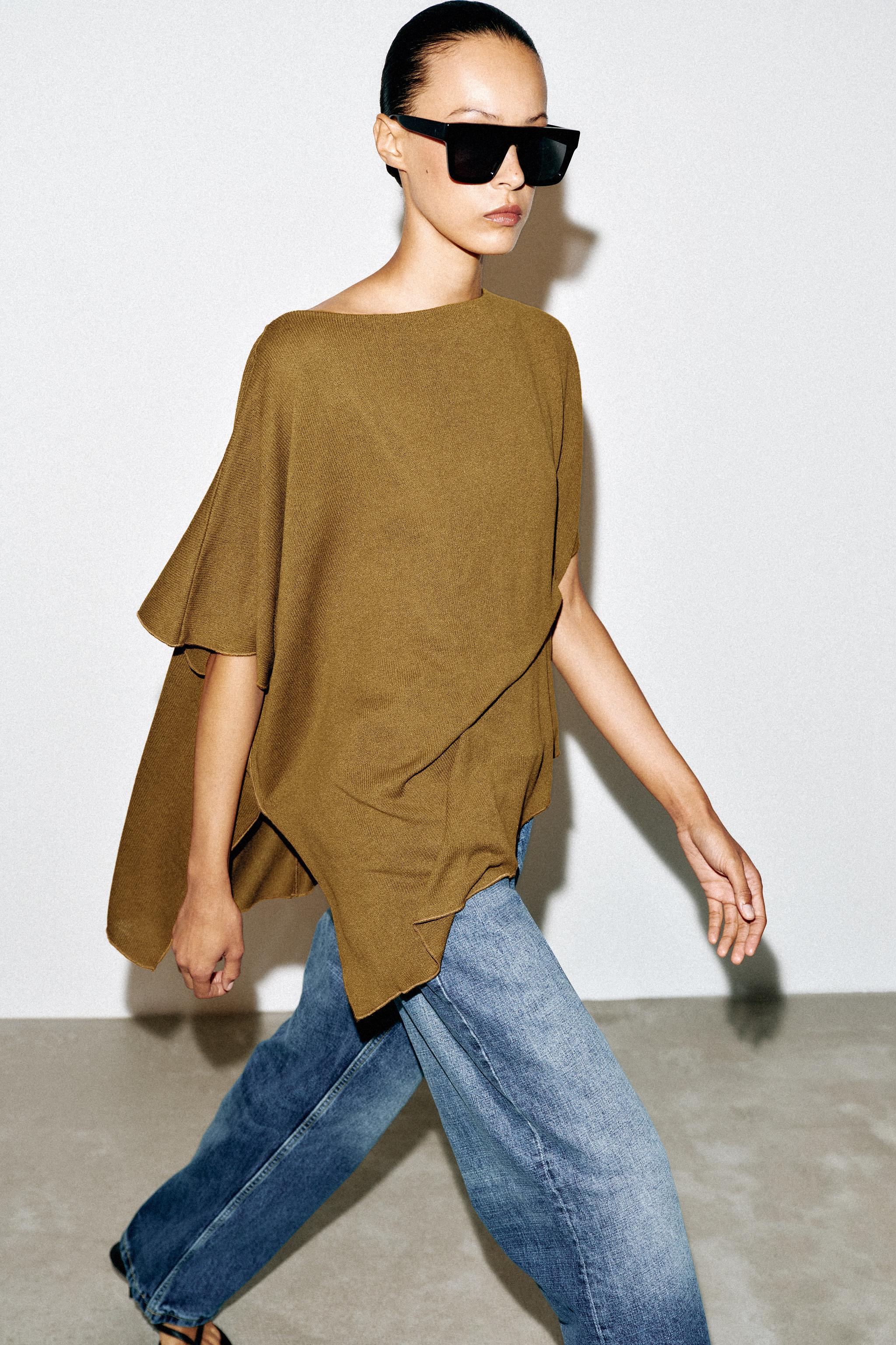 DRAPED CAPE TOP — Olive green