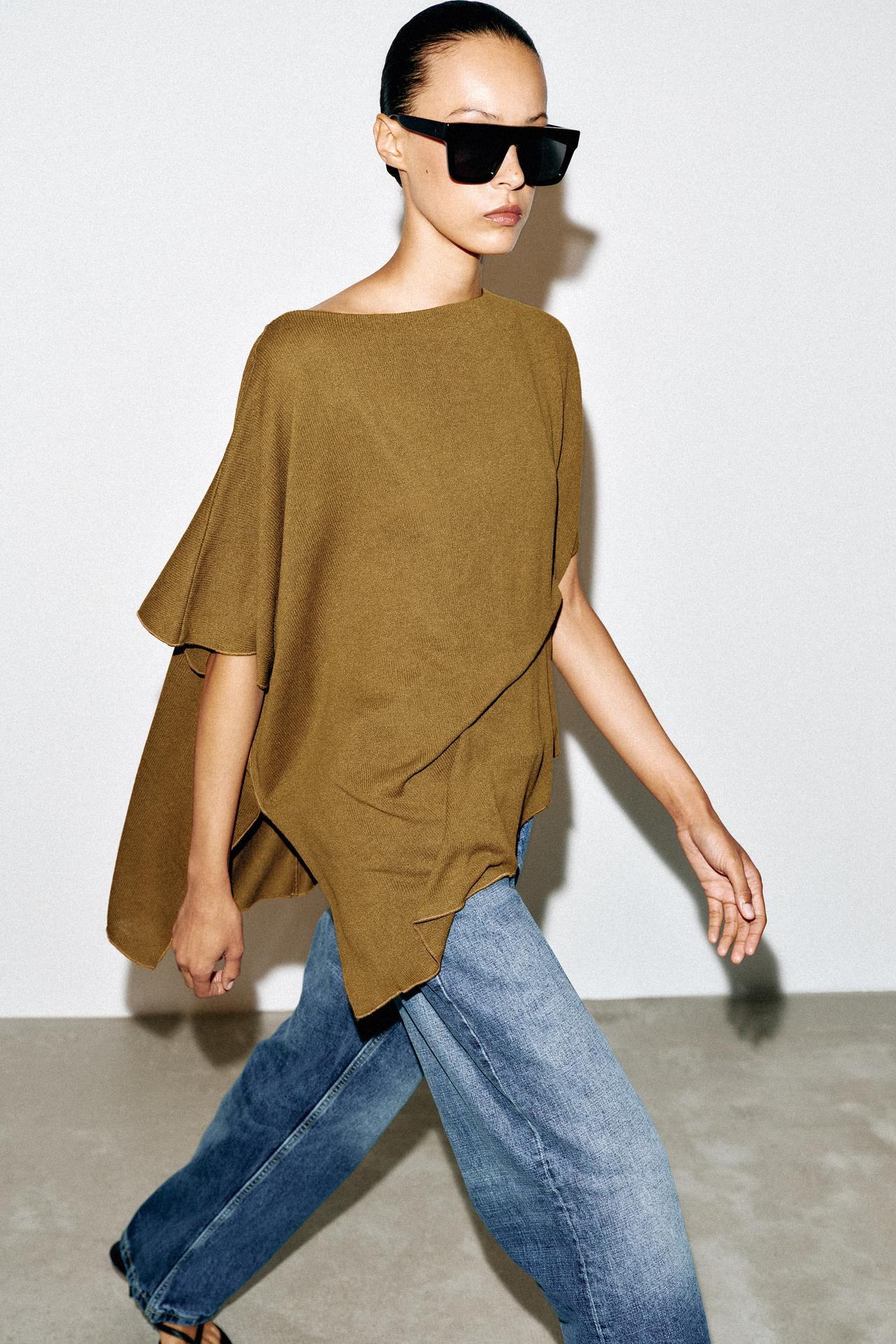 DRAPED CAPE TOP — Olive green