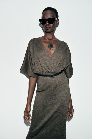 MIDI PIQUÉ DRESS WITH BELT - Dark green by Zara