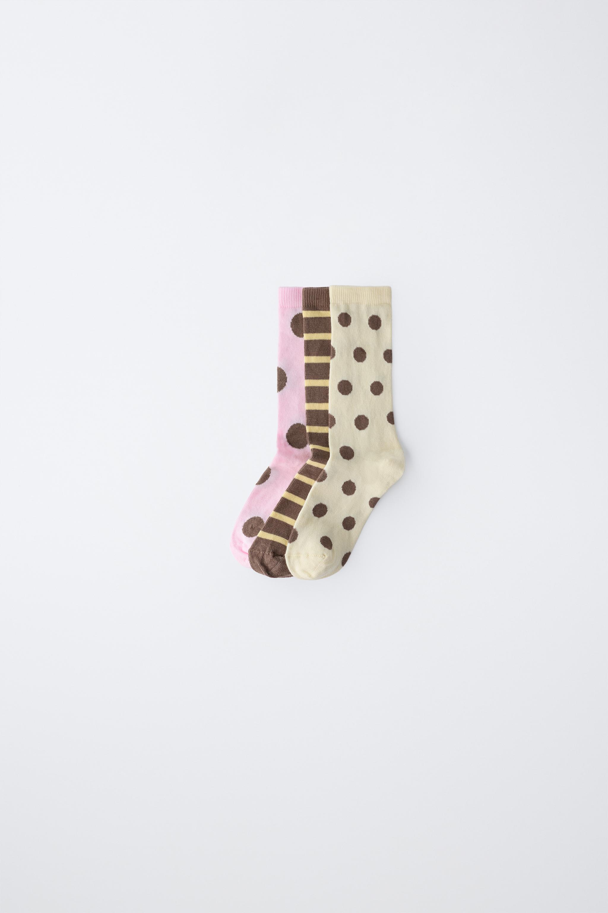 LOT DE TROIS CHAUSSETTES LONGUES À RAYURES ET POIS