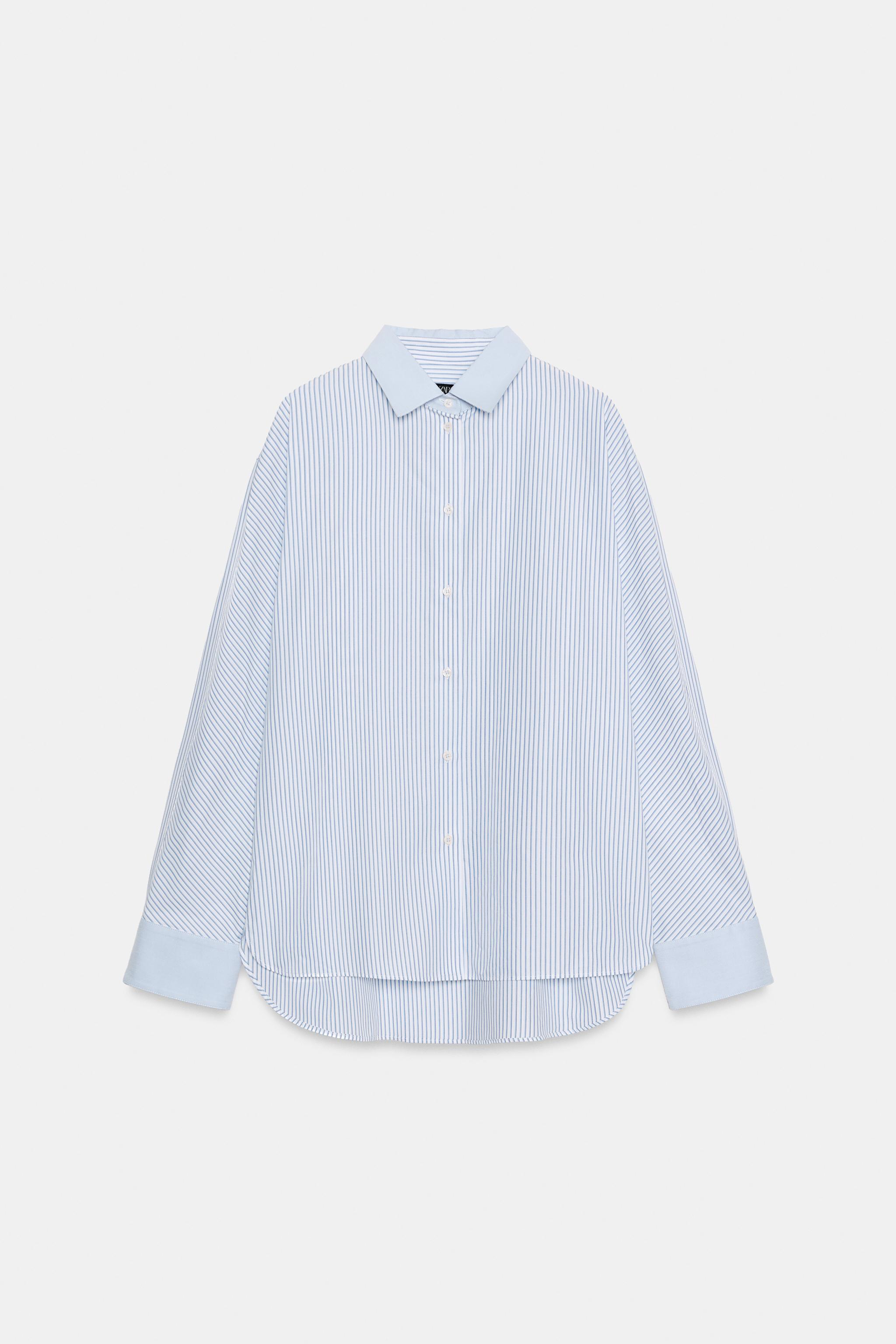 Zara ZW COLLECTION KONTRAST ÇİZGİLİ OXFORD GÖMLEK görsel 4