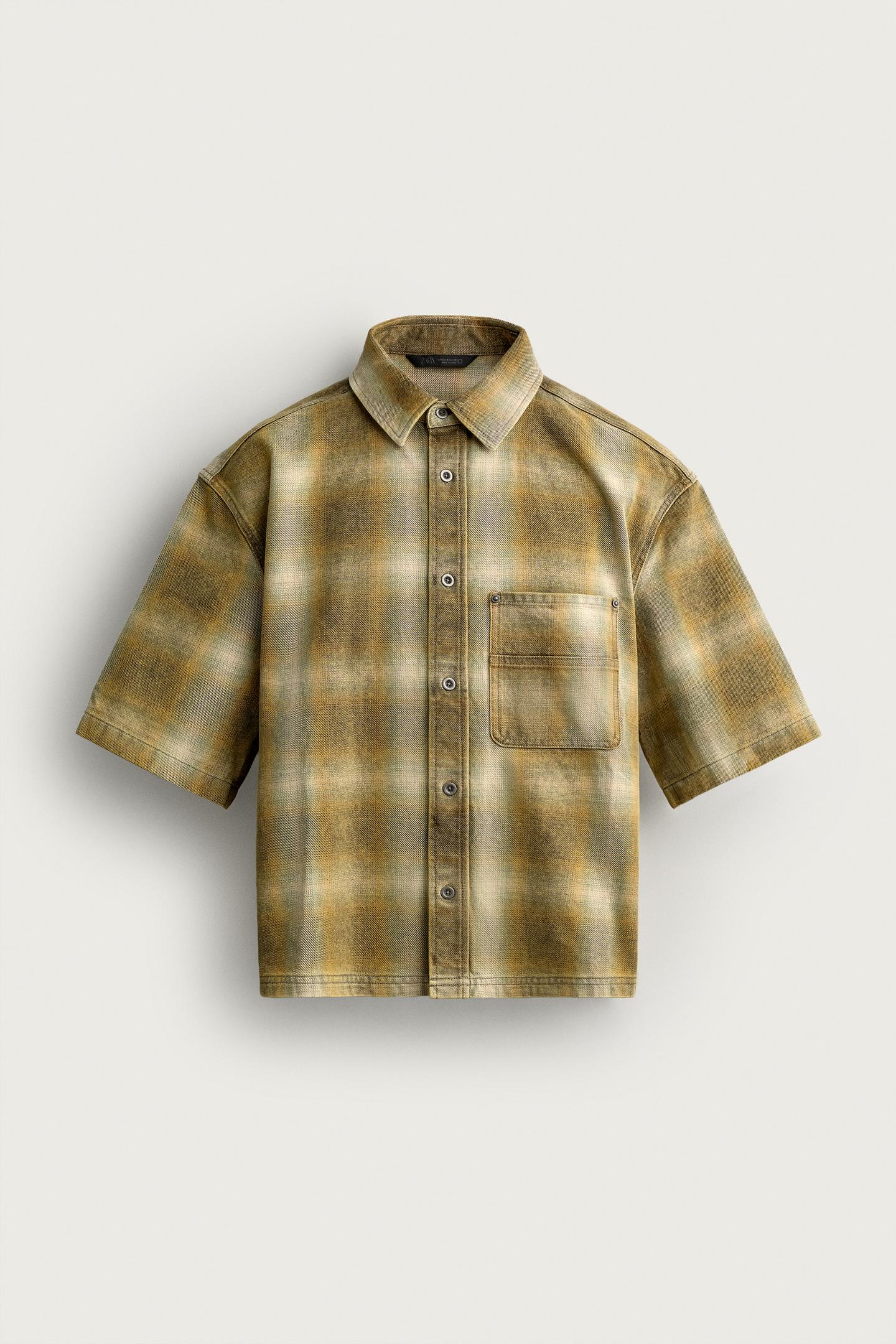 Мужская рубашка Zara Boxy Fit Check, цвет: Жёлтый — фото 6