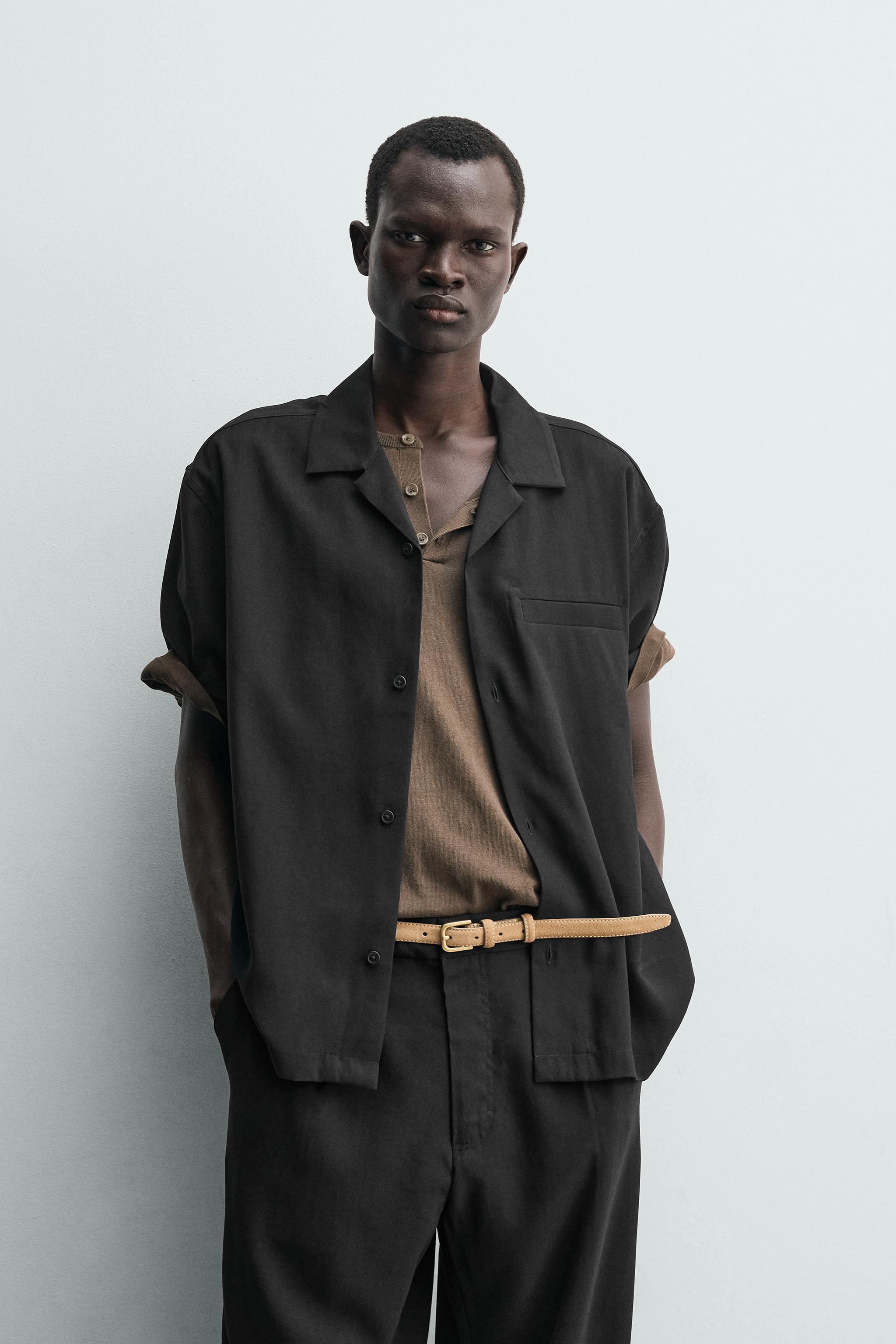 RELAXED FIT FLOWY SHIRT — Black