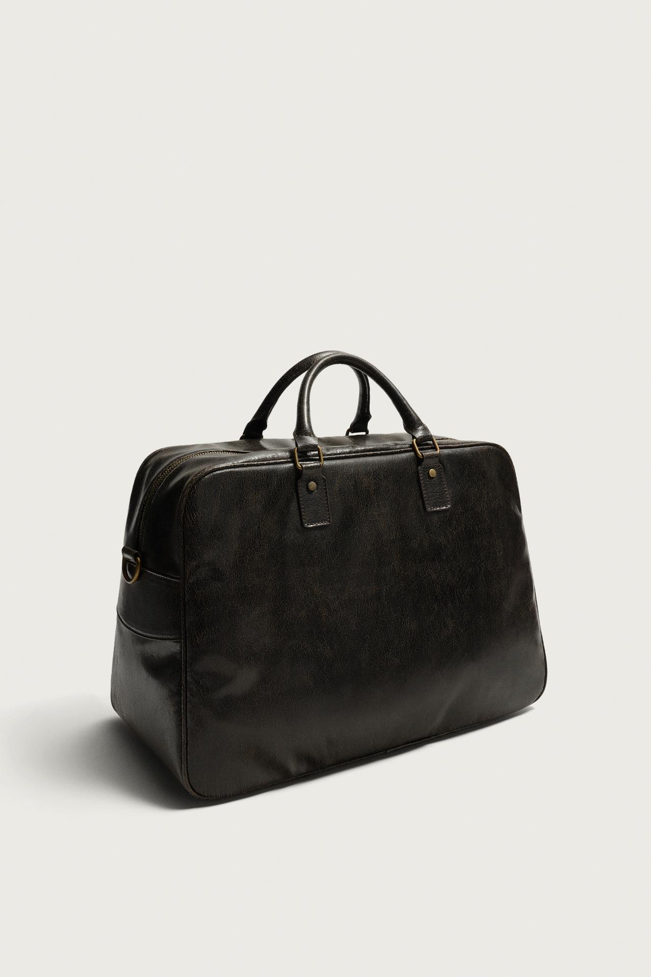 CRACKLED DUFFEL BAG — Brown