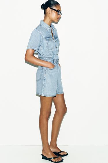 Z1975 SHORT FLOWY DENIM JUMPSUIT - Mid-blue by Zara - Image 2