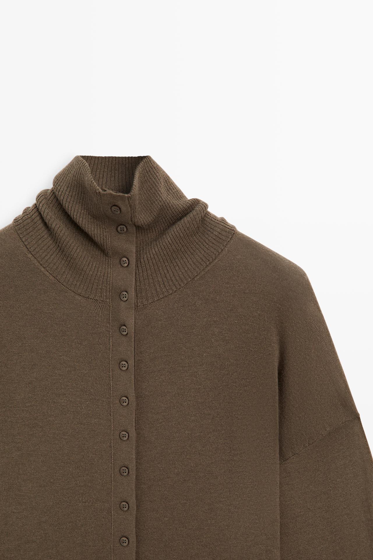 Turtleneck cardigan with button detail — Khaki