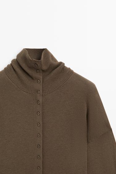 Turtleneck cardigan with button detail — Khaki 2