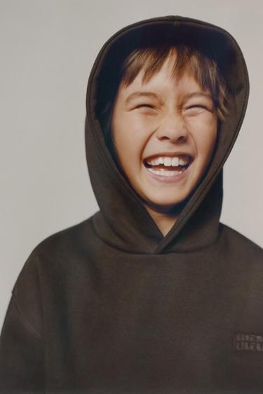 EMBROIDERED HOODIE AND WIDE-LEG TROUSERS SET - Brown by Zara