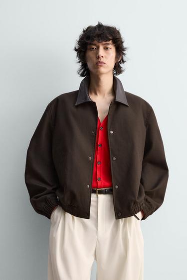 КУРТКА СВОБОДНОГО КРОЯ С КОМБИНИРОВАННЫМ ВОРОТНИКОМ — КОРИЧНЕВЫЙ от Zara