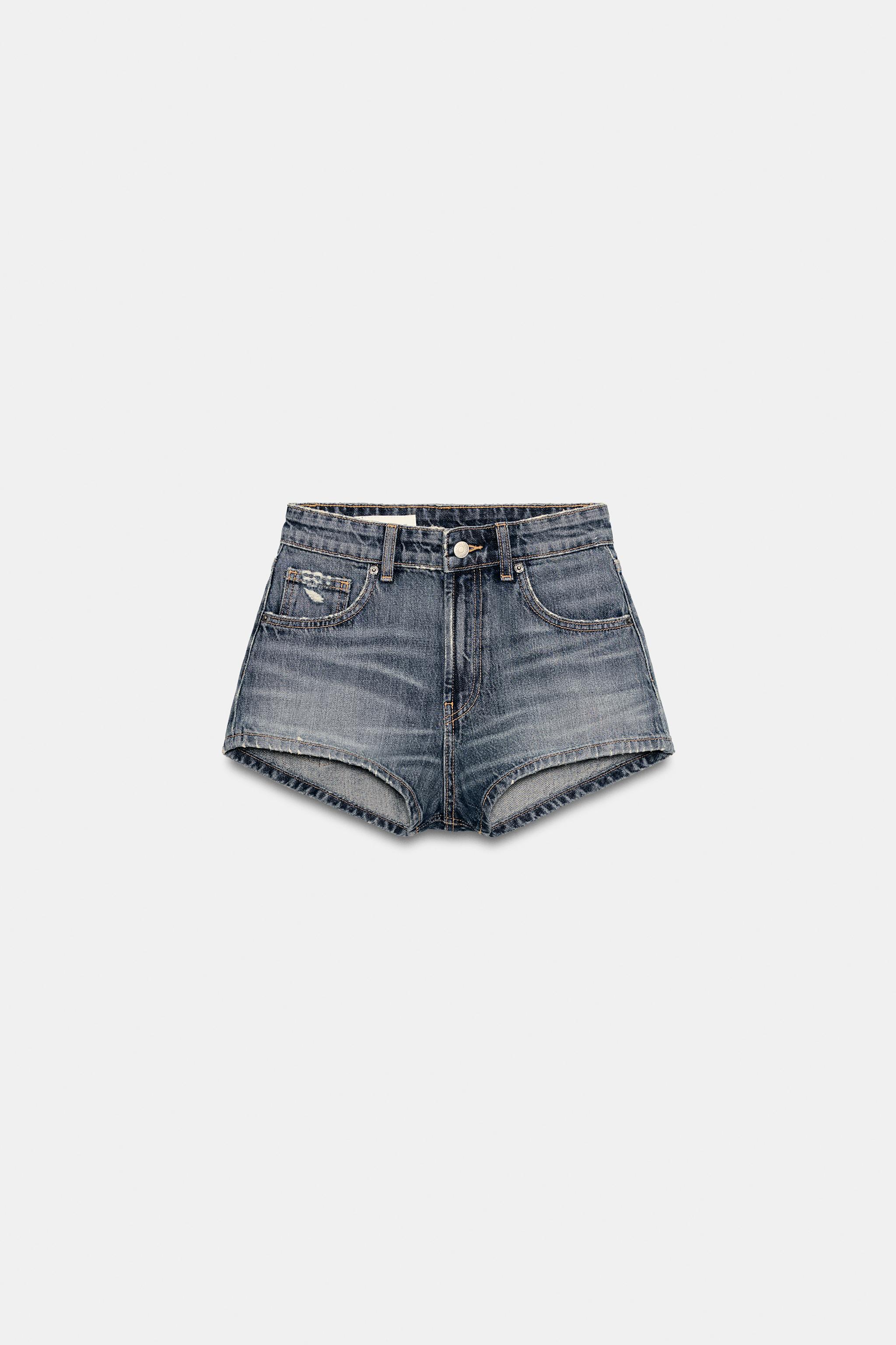 TRF CURVED HIGH-WAIST MINI DENIM SHORTS