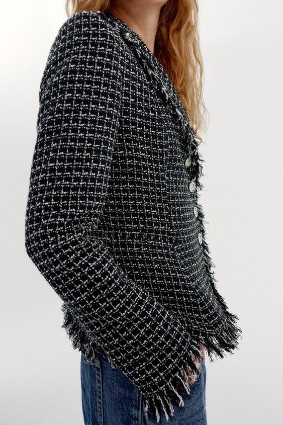BLAZER STRUCTURÉE EFFILOCHÉE - Noir / Blanc de Zara - Image 5