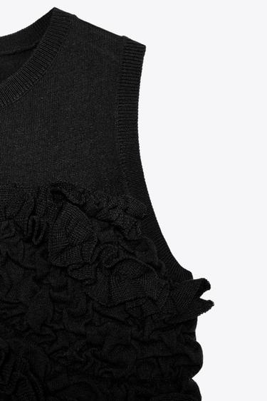 HAUT À PLIS À VOLANTS X FANGLU LIN - Noir de Zara - Image 7