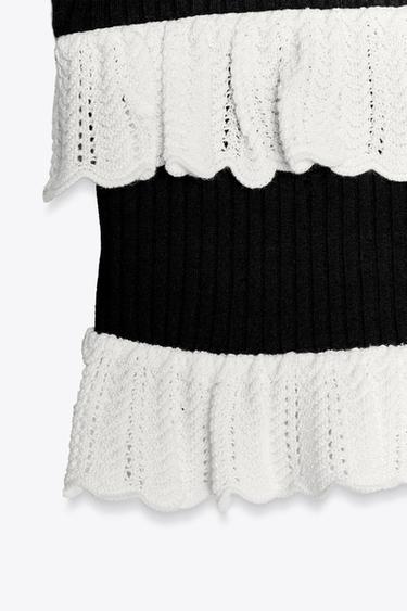 RUFFLED KNIT TOP - Black / White by Zara - Image 6