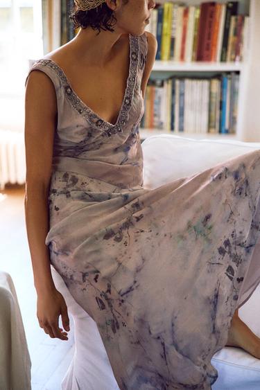 VESTIDO LARGO ESTAMPADO BORDADOS - Rosado de Zara