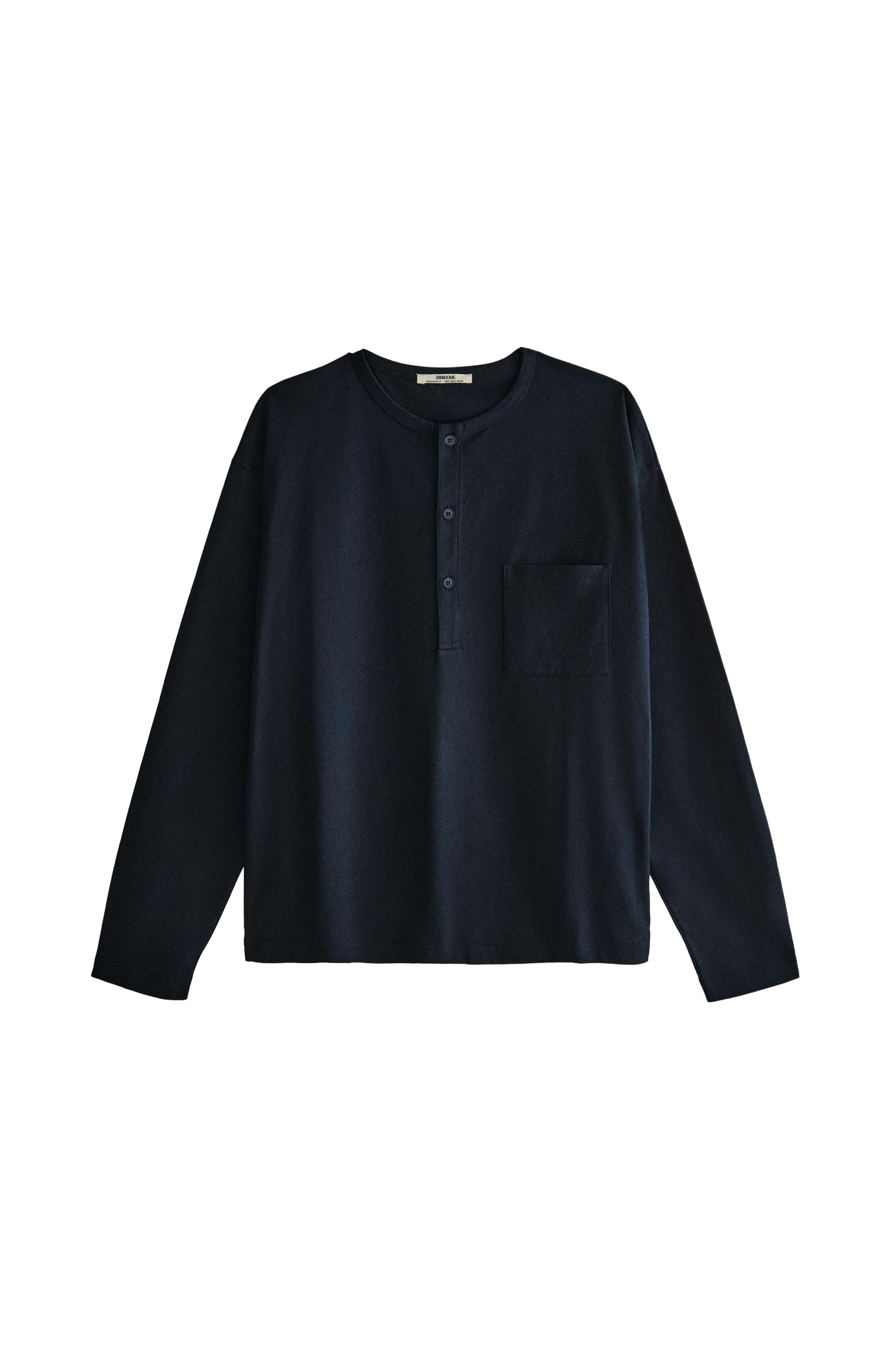 ポケット付き コットン 長袖tシャツ - ネイビーブルー | ZARA Japan