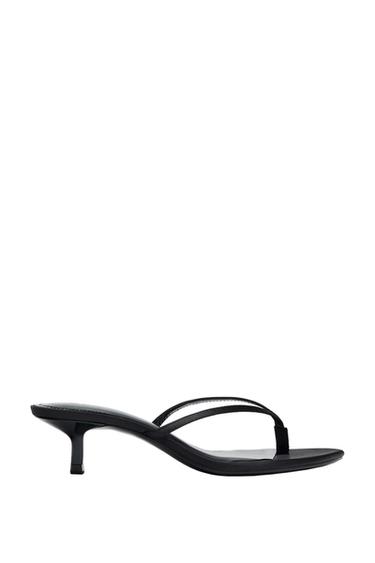 Zara SATIN KITTEN HEEL SANDALS - Black