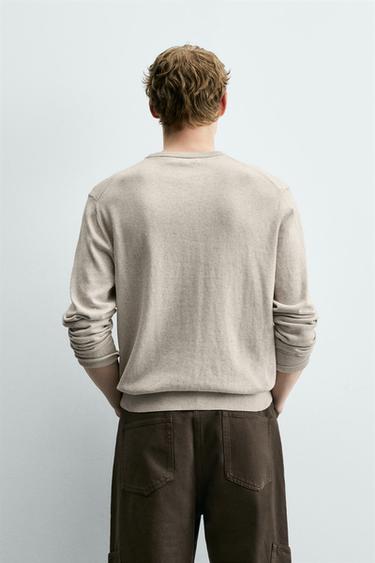 PULL BOUTONNÉ EN MÉLANGE DE COTON - Écru / Chiné de Zara - Image 2