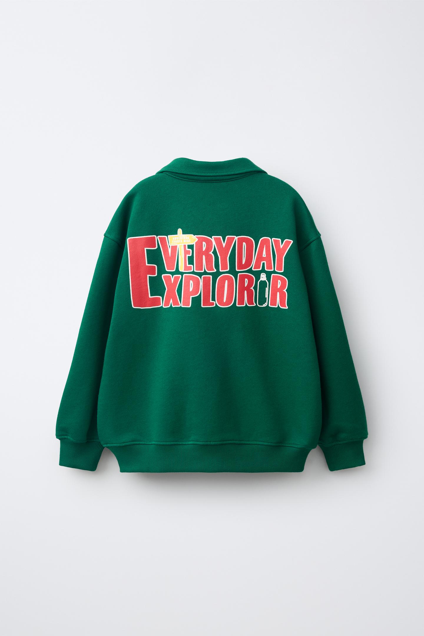 Детская куртка Zara Text Print French Terry, цвет: Зелёный — фото 2