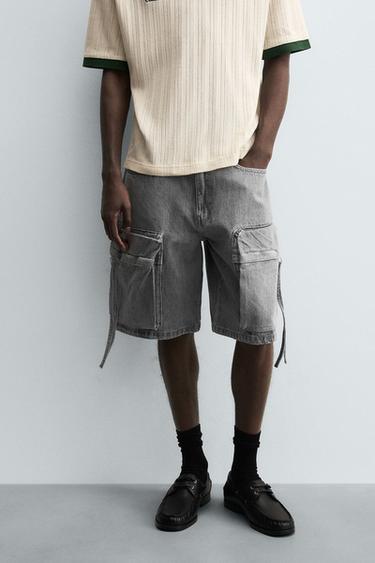 BERMUDA DENIM CARGO - Cinza-antracito da Zara