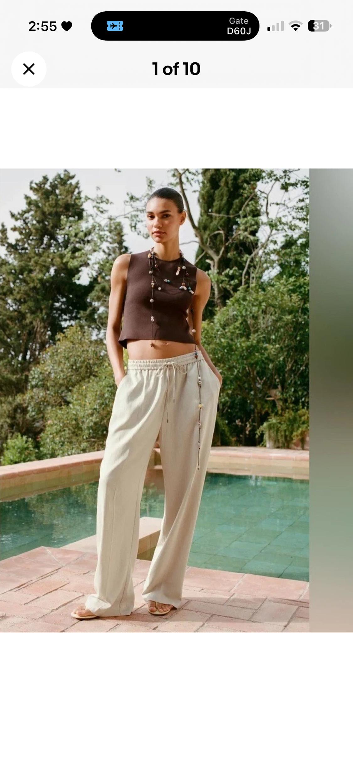 BEIGE LYOCELL BLEND DRAWSTRING WIDE LEG RELAXED TROUSERS - Image 4