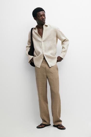 Zara Regular fit 100% extra-fine linen shirt - Beige - Image 0