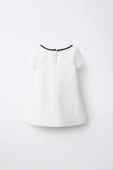 CONTRAST PIPING AND BOW DRESS — Oyster-white 2