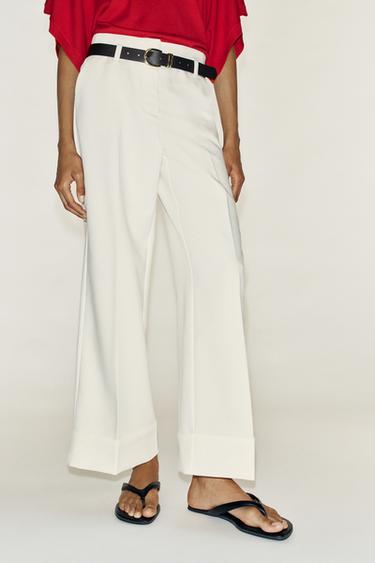 TURN-UP HEM TROUSERS WITH BELT - White by Zara