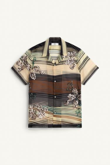 100% SILK ORGANZA SHIRT WITH SEQUINS - Green / Blue by Zara