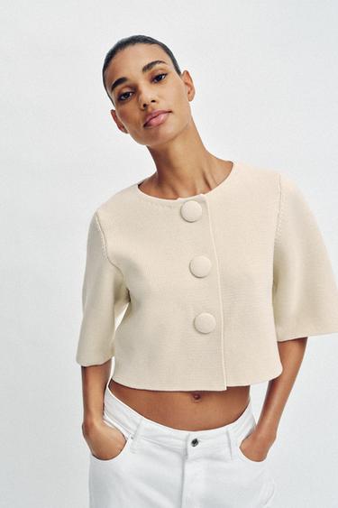 SHORT KNIT CARDIGAN - Ecru by Zara