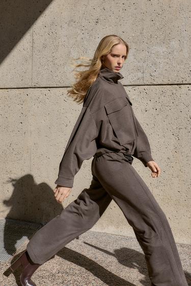 PANTALON DROIT TAILLE HAUTE - marron chiné de Zara - Image 4