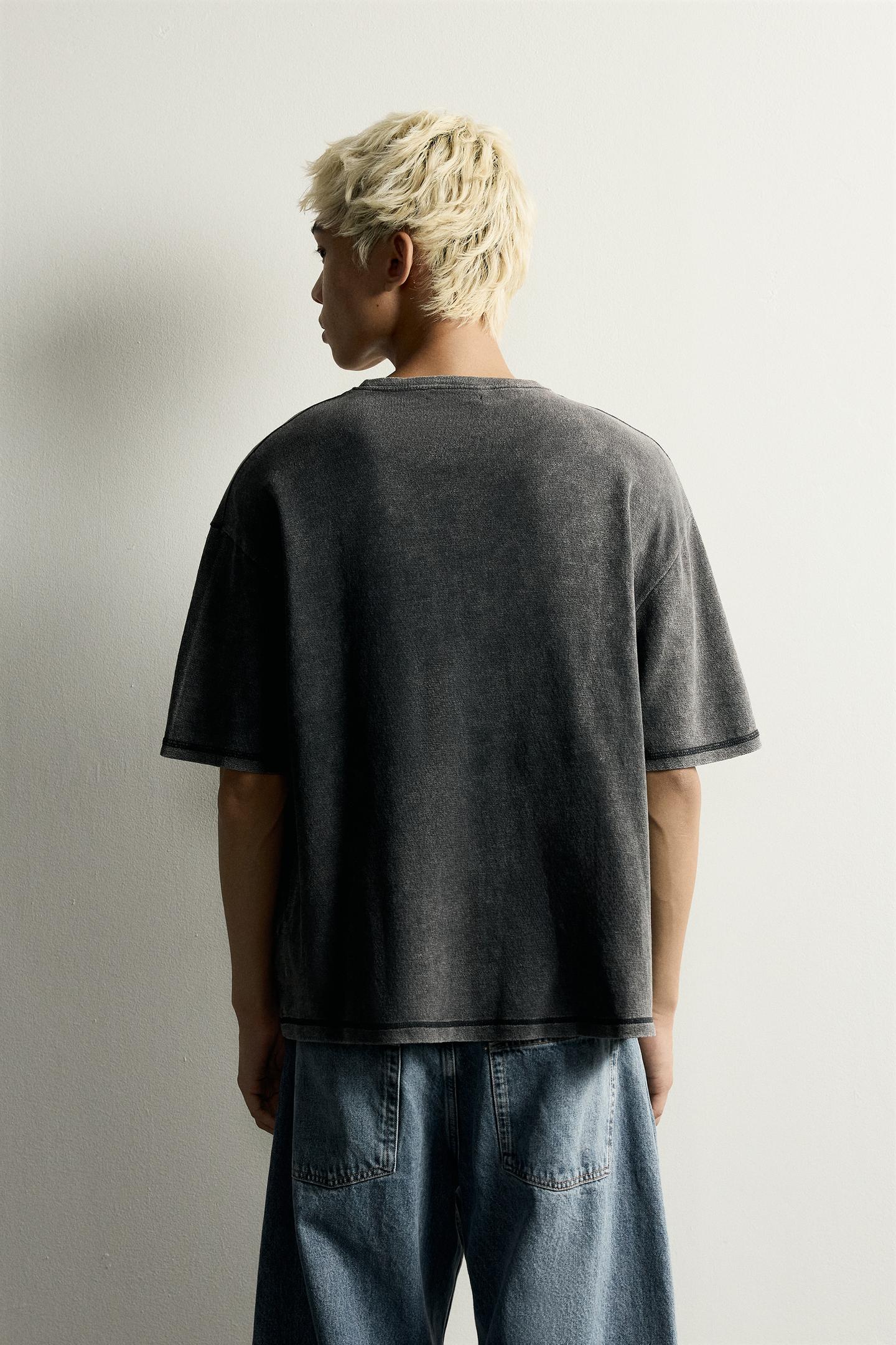 Мужская футболка Zara Washed Printed Knit, цвет: Выцветший чёрный — фото 3