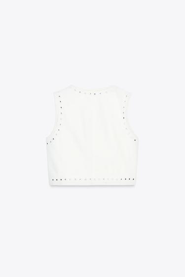 TOP GILET BRODÉ AVEC MIROIRS - Blanc de Zara - Image 5