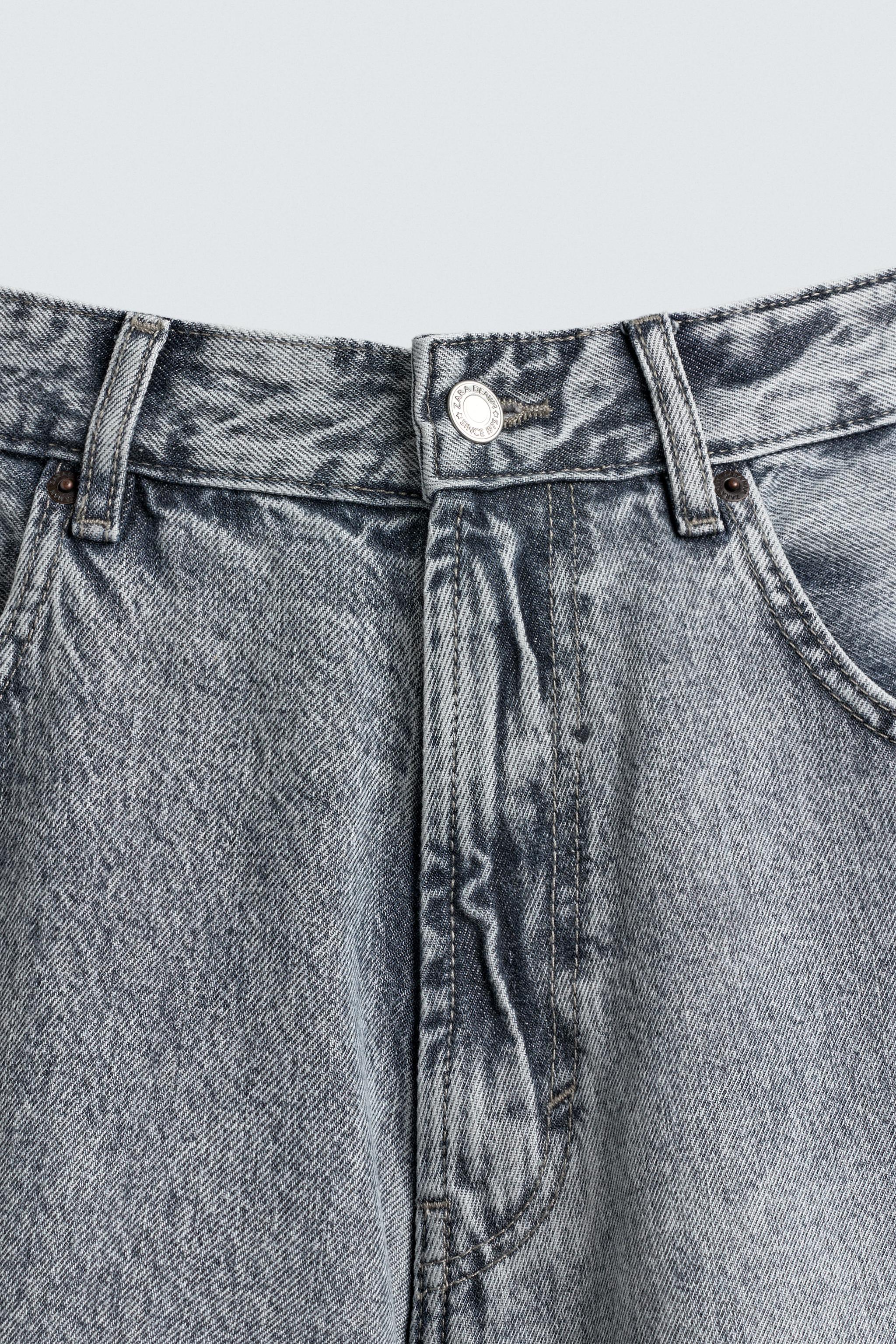 新品 ZARA ウォッシュド加工 プリント バギーフィットジーンズ USA31 ☆ZARA☆ウォッシュド加工プリント*バギーフィットジーンズ
