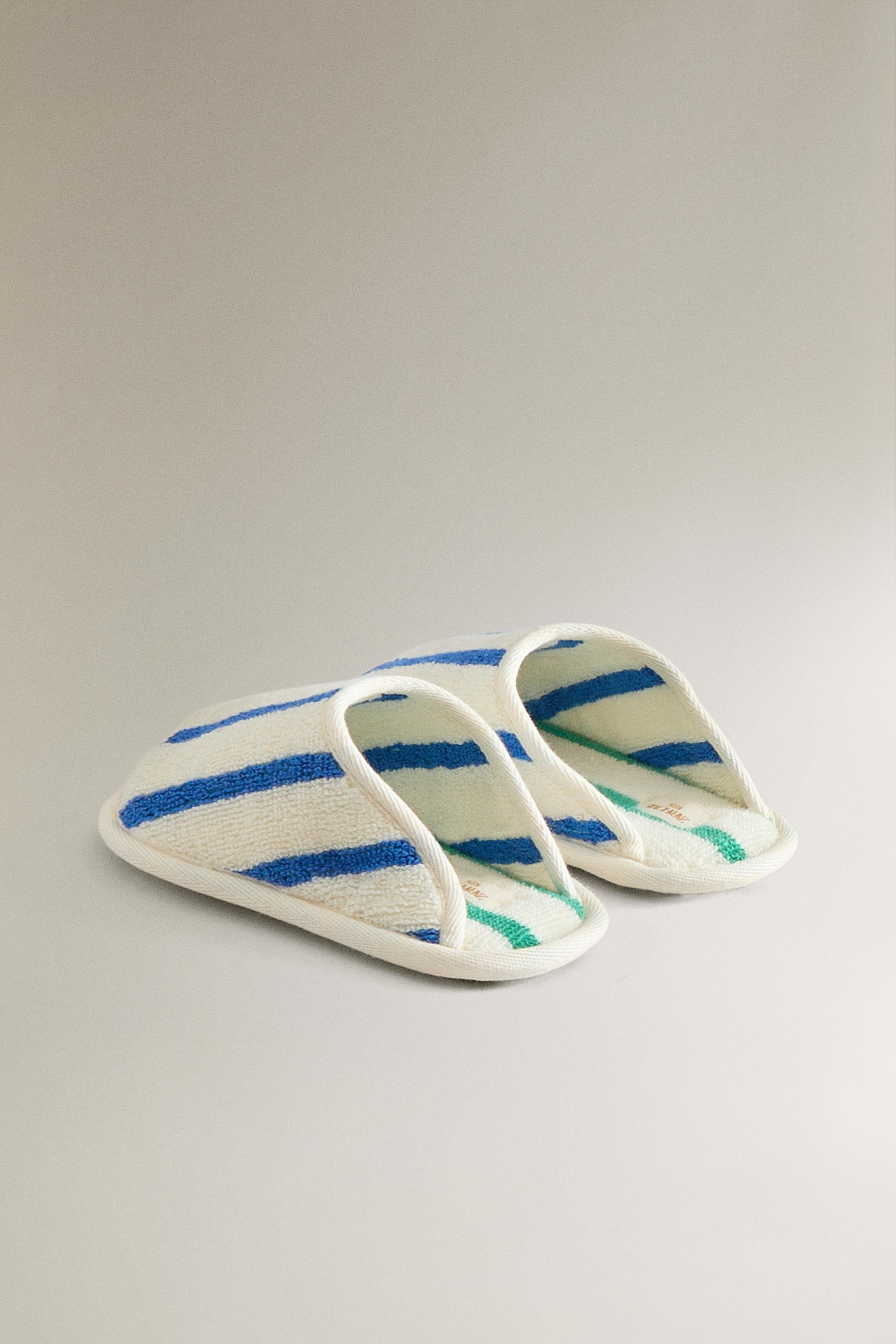 KIDS' STRIPED TERRY BATH SLIPPERS