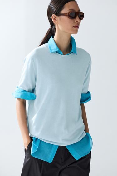 Zara Short-sleeve fine-knit sweater - cheetah