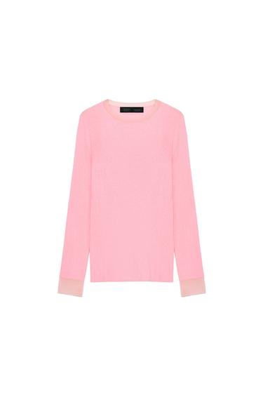 سترة صوفية محاكة رفيعة - وردي لامع الخاص بـ Zara