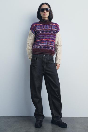 Zaras STICKAD TRÖJA KOMBINERAD MED JACQUARD - Flerfärgad