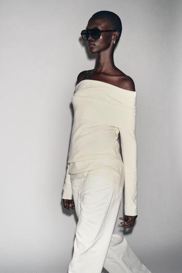 GATHERED STRAPLESS KNIT TOP - Ecru by Zara