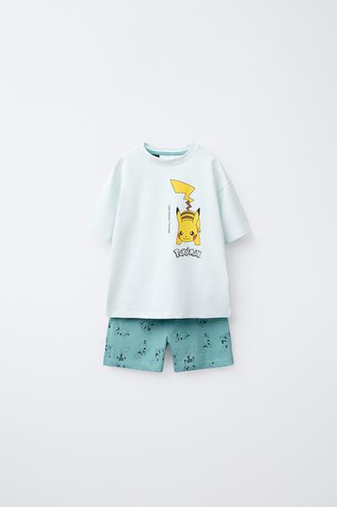Zara 6-14 YEARS/ PIKACHU POKÉMON ™ T-SHIRT AND BERMUDA PAJAMAS - Blue green