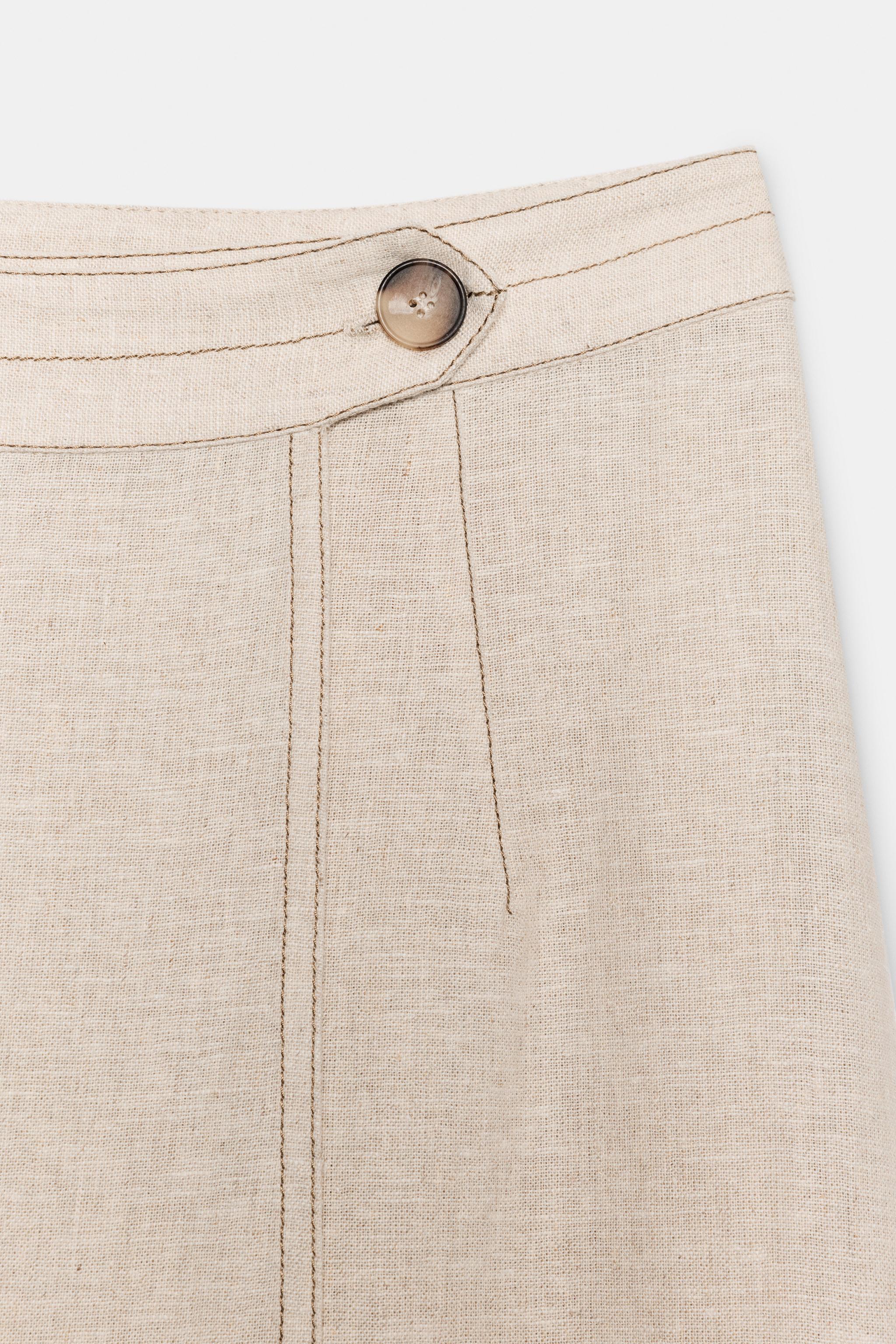 Женские юбки Zara LINEN WRAP SKIRT WITH TOPSTITCHING — фото 4