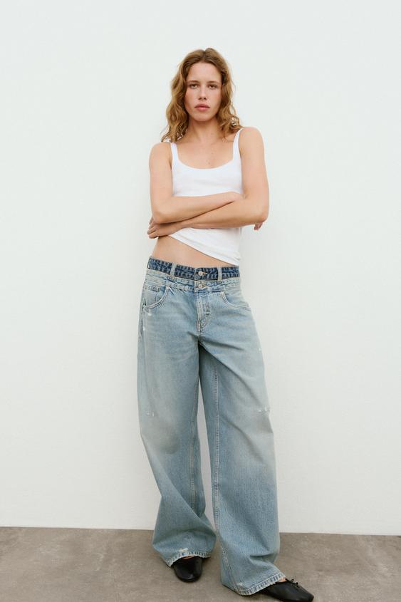 JEANS TRF CINTURA CONTRASTE TIRO MEDIO - Celeste de Zara - Imagen 0