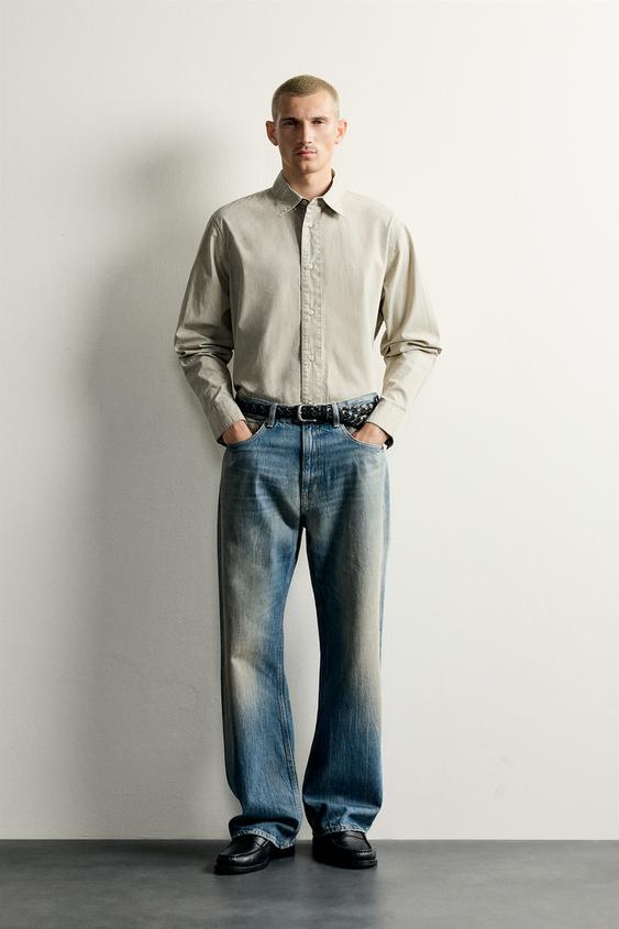 Zara ACID WASH RELAXED FIT SHIRT - Beige - Image 0
