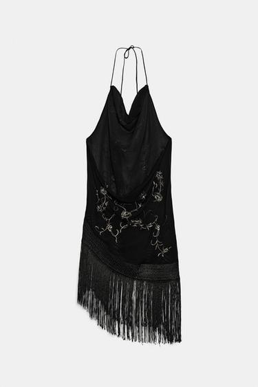 ZW COLLECTION EMBROIDERED FRINGED HALTER TOP - Black by Zara - Image 7