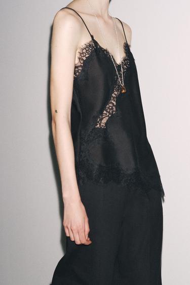 ZW COLLECTION LACE CAMISOLE TOP - Black by Zara - Image 3