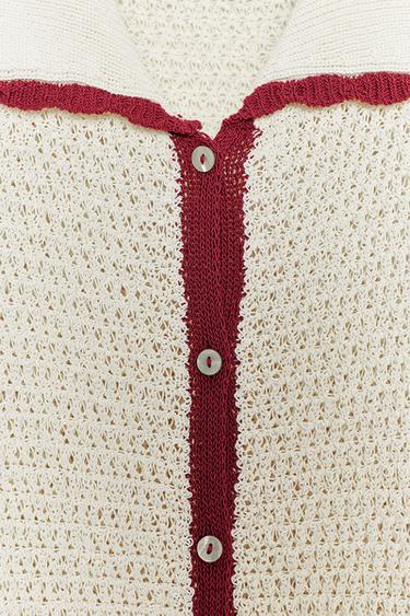 KNITTED POLO CARDIGAN - Ecru by Zara - Image 6