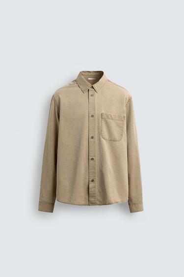 CHEMISE STRUCTURÉE TWILL DÉLAVÉE - Marron clair de Zara - Image 5