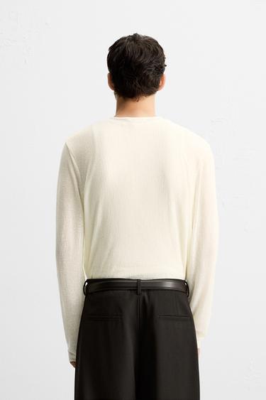 SEMI-SHEER TEXTURED T-SHIRT - Ecru by Zara - Image 2