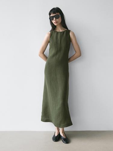Robe longue en lin - Vert moyen de Zara